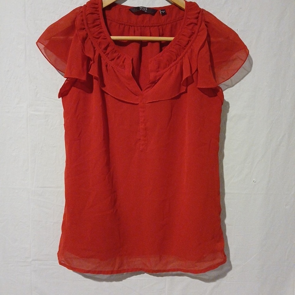 Wills Club Life Blouse Top Size Small Dark Red Lined